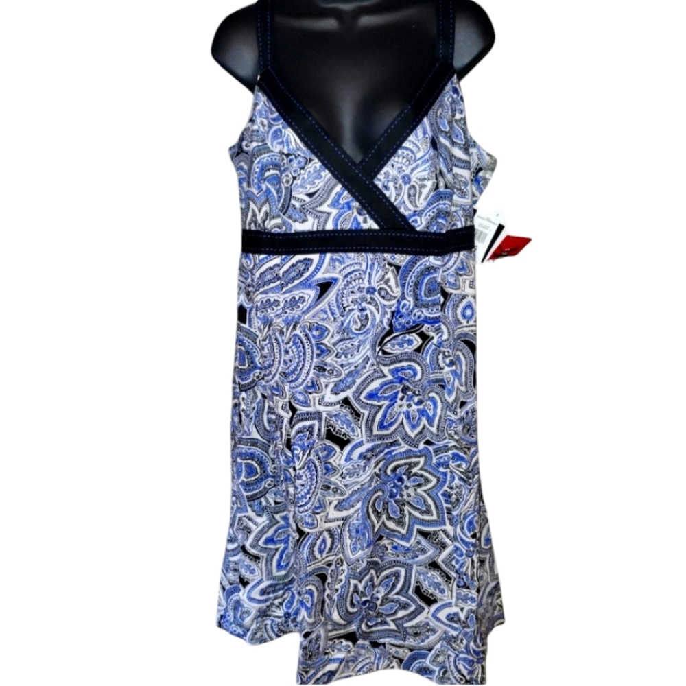 R & K NWT purple white and black midi sundress, black straps, v neck